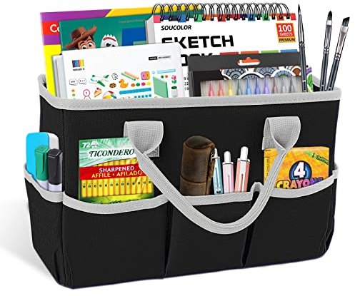 Godery Schreibtisch-Tragetasche und Lagerorganisation, Schreibwaren usw. und Schreibtisch-Organisation, Make-up-Aufbewahrungstasche mit Griffen für Reisen (BLACK-2)