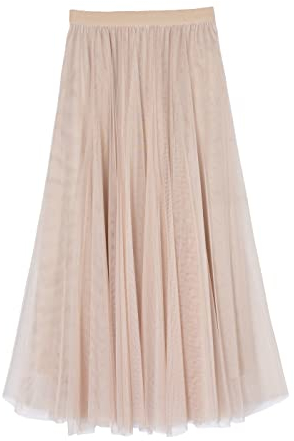 iyoimono Damen Tüllrock Falten Rock Höhe Taille A Line Mesh Freizeit Fashion Skirt Spitze Rock Midi Plisseerock Lässig Frühlingsrock(Elfenbein)