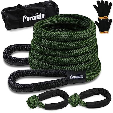 Perantlb Kinetic Recovery Rope 2.5cm x 6.1m (15000kg), Tow Rope with Soft Strap and Glove, Linetic Recovery Rope for 4WD Pick Up Truck, SUV, ATV, UTV
