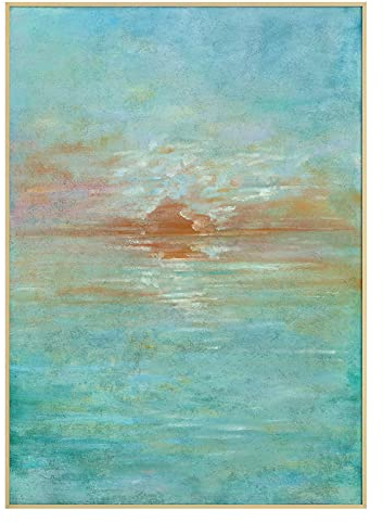 RBWL Gemälde Abstrakt, Vintage Blaue Textur Meer Sonnenaufgang Landschaft Kunstwerk Abstrakt Handgemalte Ölgemälde Auf Leinwand Für Familie Wand Wohnzimmer Esszimmer Home Art Decor,70X100Cm(28X