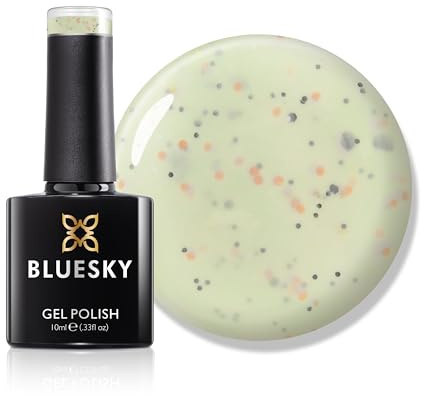 Bluesky Gel Nail Polish 10ml, Unique Freckles - BGR04, Green | A muted sage base freckled with darker specks, an earthy alternative to flat colour in one coat.