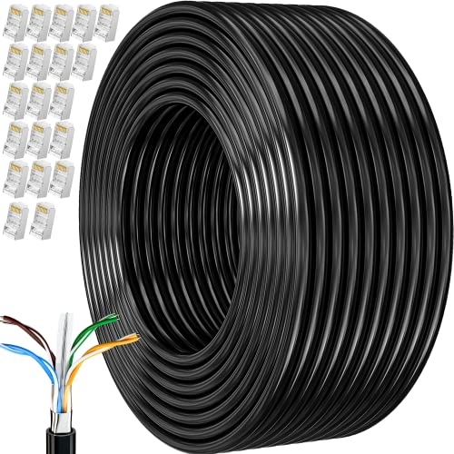 Cable Ethernet 100 Metros, Cat 6 Cable de Red Exterior FTP Blindado Cable a Granel Bobina Cable Rj45 Negro Cable Internet Alta Velocidad Cable Lan 250MHz Cabo de Rede para Enrutador Módem