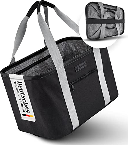 Shopwell Einkaufskorb faltbar 30 Liter | Klappkorb zum Einkaufen & Verstauen | Faltbarer Einkaufskorb für die ganze Familie | stabile & sichere Shopping Bag (schwarz/grau)