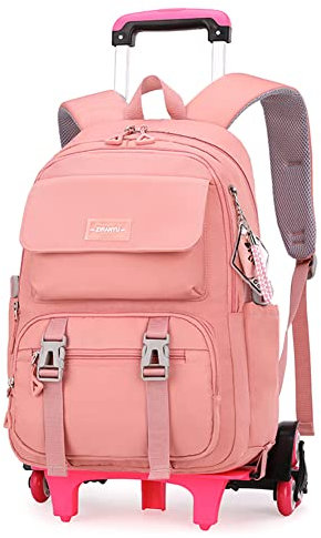 ZHANAO Rollrucksack, Gepäck, Büchertasche mit Rollen, Trolley-Tasche, Reiserucksack für Mädchen und Jungen, Trolley-Tasche, Pink, 2-wheel, Reiserucksäcke