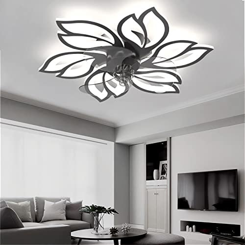 65cm Ventilador de Techo con Luz Silencioso Flor Moderna Lampara Ventilador Techo con Mando/APP Regulable Reversible Verano Invierno Ceiling fan with Light para Dormitorio Salón, Negro