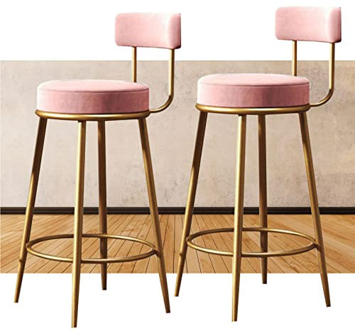 TYwm Set di 2 sgabelli da Bar, sedie da Bar con Sedile in Velluto, Sgabello da Bar artistici in Ferro, sgabelli Alti Rosa con Schienale e poggiapiedi, Sedia da Bar da Pranzo, mobili Moderni Rotondi
