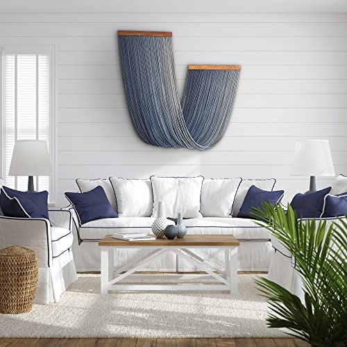LE’MOO Modern Makramee Wandbehang Gross, Deko Boho, Wanddeko Wohnzimmer & Schlafzimmer, Aesthetic Wandteppich, Wall Decoration, Dip-dye Fiber Art, Yarn Tapestry, Blaue Ombre