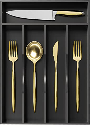 Greenual - Organizador de cubiertos negro de 10 pulgadas, bandeja de cubiertos para cajón, cubiertos para cocina, madera de bambú