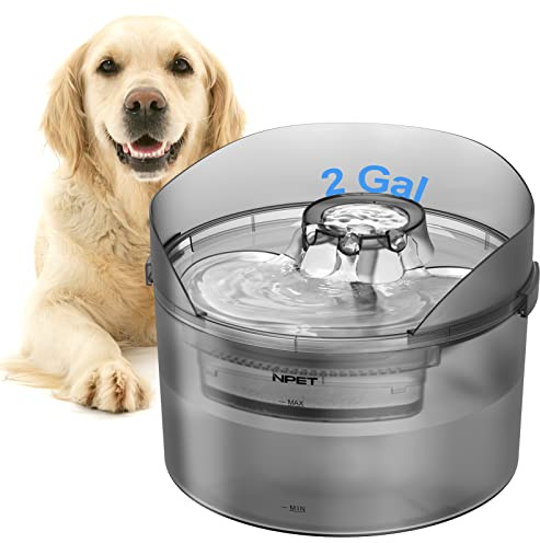 NPET DF30 Dog Water Fountain, 2 Gallon/270oz/8L Large Automatic Dog Water Bowl Dispenser, Pet Water Fountain with Splatter Guard, Cleaning Kit for Large Dogs & Multiple Pets