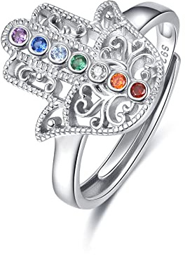 Hand der Fatima Ring 925 Sterling Silber Heilung 7 Chakra Zirkonia verstellbarer offener Ring Chakra Schmuck Geschenk für Frauen