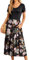 GRECERELLE Womens Summer Maxi Dress Casual Short Sleeve Crew Neck Swing Flowy Tiered Party Dresses with Pockets for Weddings, Holidays (FP Rose Black, L)