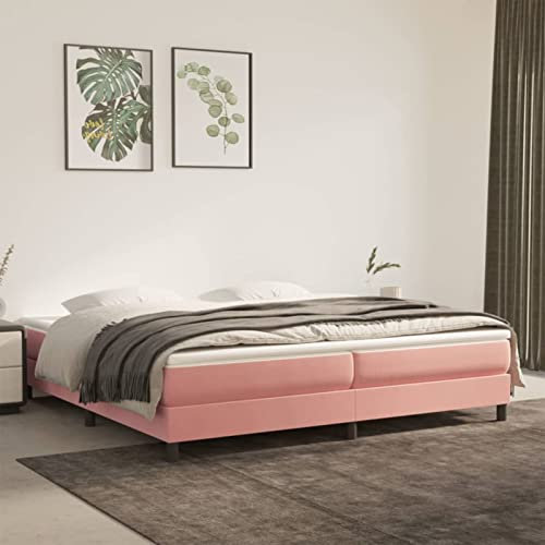 Homgoday Lit à sommier tapissier - Cadre de lit capitonné simple - Cadre de lit double - Cadre de lit à lattes - Sans tête de lit - Pour chambre à coucher - Rose - 200 x 200 cm - Velours