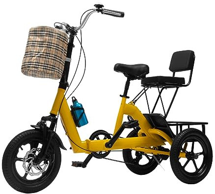 14 Zoll Dreirad Für Erwachsene Faltbares Dreirad Für Jugendliche Und ältere Menschen 3 Räder Fahrrad Klappbar Mit Rücksitzes, Kettle Und Schloss