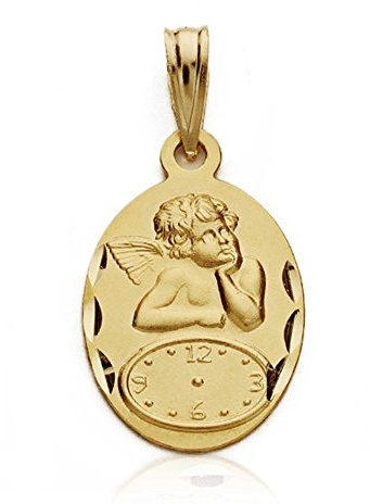 Inmaculada Romero IR 18k Goldmedaille Engels-Engel 19mm Uhr. Zeit Baby Geburt oval geschnitzt Details - Anpassbare - AUFNAHME IN PREIS ENTHALTEN