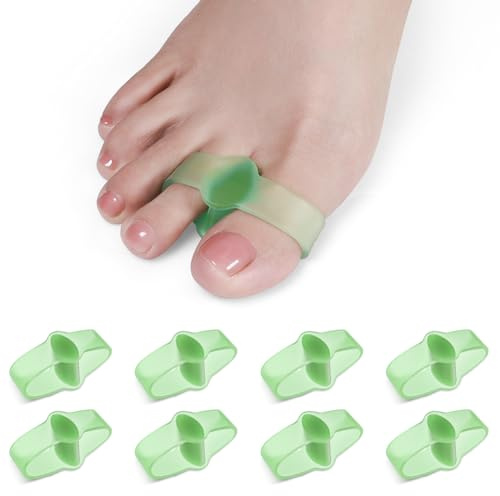 Sosede Gel-Zehenspreizer für Hammerzehen, Ballenzeh-Korrektor für Damen und Herren, Zehentrenner, große Zehen-Strecker, Yoga-Zehen-Abstandshalter, Ballenzeh-Pads zum Tragen mit Schuhen, Grün, 8 Stück