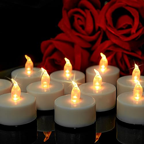 Abrief 24 Stück Led Teelichter- Led Kerzen flackernde flamme, battery tea light candles,Valentinstag, Halloween,Warmes gelbes Licht