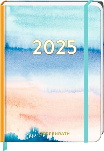 Kleiner Wochenkalender: Mein Jahr 2025 - Aquarell blau (All about blue): Taschenkalender mit Wochenplaner und Eintragmöglichkeiten, mit Gummiverschluss und Leseband