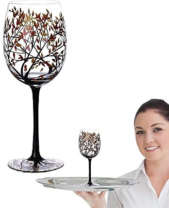Decorative Wine Glasses, Lolita Drinkware for Wine Lovers, Four Seasons Tree Artisan Painted Glasses, Large Glass with Unique Design for Home Decor and