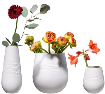 Villeroy & Boch Manufacture Collier Blanc Vasen-Set Carré 3-teilig, Tischvasen mit moderner Eyecatcher-Optik, 14 cm I 23 cm I 26 cm, Premium Porzellan, Weiß