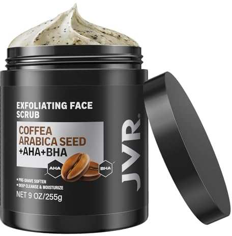 Gesichtspeeling 240 ml, JVR Face Scrub für Männer, reduziert Hautunreinheiten, fahle oder trockene Haut, Mitesser, Porentiefe Gesichtsreinigung mit Kaffee-Extrakt