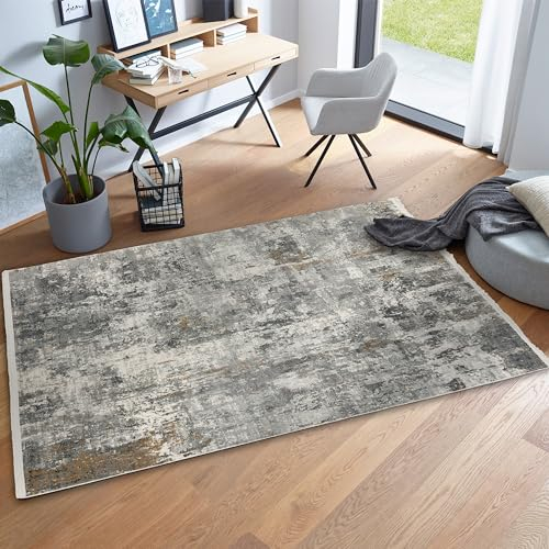 ASTRA Hochwertiger Teppich Wohnzimmer, Schlafzimmer - Kurzflor Teppich innen - Elegantes Flachgewebe weich - Mordernes Design - Teppich Anthrazit 160x230 cm