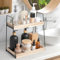 Winter Shore Organizador Baño de 2 Alturas - Soporte Organizador Productos Limpieza, Cuidado de la Piel, Cosméticos, Perfumes - Estantes Organizadores para el Lavabo del Baño y Bandeja para Encimera