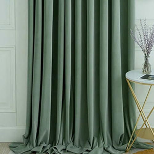 Epinki Verdunkelungsvorhang Grün 2er Set, Einfarbig Vorhang Gardine Fenster, Ösen Gardinen Blickdicht Samt für Deko Wohnzimmer Schlafzimmer, Jeder B 96 x H 115cm