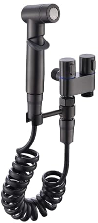 Toilettenarmatur Sprühgerät, 1 in 2 Out Dual Control Ventil 1 in 2 Out Waschmaschine Toilette Wasserhahn für Bidet Badezimmer Schwarz