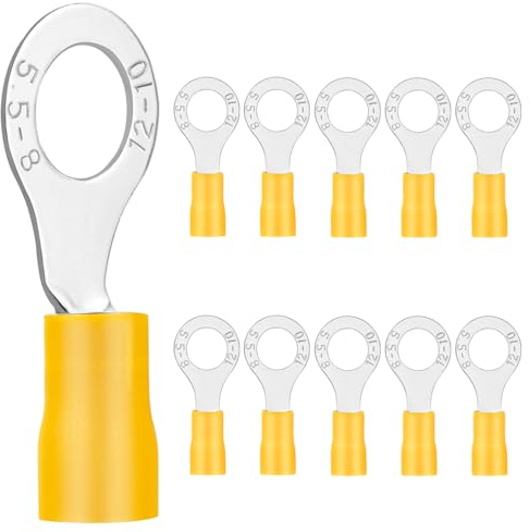 10x Ringkabelschuhe 4-6 mm²gelb Loch-Ø M8 Kabelschuhe Quetschverbinder Teillisoliert PVC Kabel-Verbinder aus Kupfer verzinnt