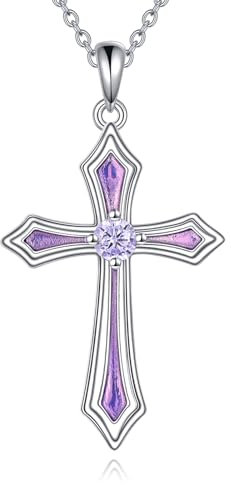 Vadmans Kreuz Kette für Damen 925 Sterling Silber 5A CZ Geburtsstein Halskette Anhänger Kreuz Schmuck Geschenke für Mädchen (F.Hellviolett-Juni-Alexandrit)