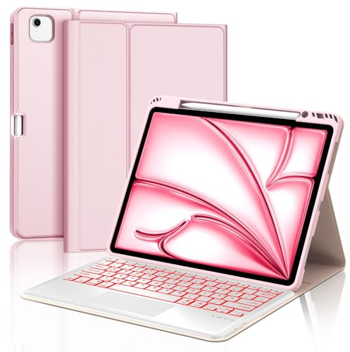 Tastiera per iPad Air 13 (M2 2024/M3 2025) con Touchapd, Bluetooth Magnetica Staccabile, Custodia con Italiano QWERTY Retroilluminate Tastiera per iPad Air 13 Pollici M3 2024/2025, Rosa chiaro