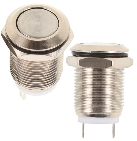 Veemoon 2pcs Doorbell Button Replacement Push Button Lighted Wired Chime Universal 12mm Panel Mount Self-Reset for Home Doorbell Kit