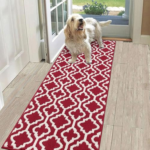 SHACOS Red Runner Rug 50 x 150 cm Hallway Runner Rug Non Slip Washable Hallway Hall Runner Rug Narrow Runner Rug Long Door Mats Indoor Carpet Runner Rug for Hallway Entryway Kitchen