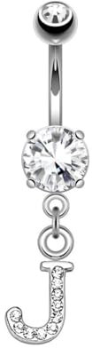 beyoutifulthings Bauch-nabelpiercing Buchstaben-Anhänger J Silber Clear Nabel-Piercing Chirurgenstahl Bananabell Stab-länge 10-mm