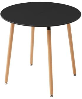 JZGORC Mesa de Comedor Redonda Moderna, Mesa de Cocina para 2-4 Personas, Mesa de Comedor con Patas de Haya y Anillo de Goma Ajustable, 80 * 80 * 75cm - Negro