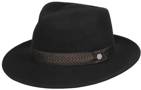 LIERYS Monteco Bogart Wollhut Fedora Filzhut Made in Italy Herren Herbst Winter schwarz M (56-57 cm)