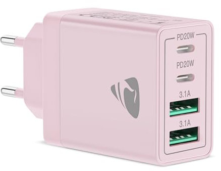 Aioneus USB C 40W con Doble PD y QC3.0, Cargador de Pared con 4 Puertos Múltiple Tipo C para iPhone 16/15/14/13/12, iPad, Samsung