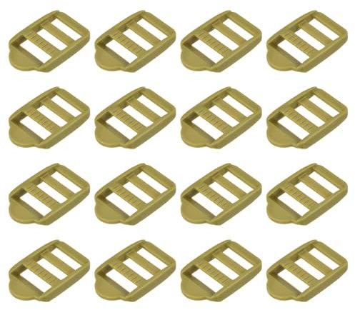 sourcing map 16Pcs Plastic Ladder Slider, 5/8 (15mm) Khaki Adjustable Lock Buckles Tension Lock Tri-Glides for Belt Backpack Straps Part Replacement
