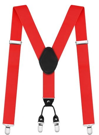 AUYAO Herren Hosenträger Hosenträger Herren Extra Stark Breit 3,5 Cm mit Sehr Starken 4 Clips Heavy Duty Men Braces Einstellbar Elastisch Einheitsgröße Hosenträger für Männer und Damen Y Form (Rot)