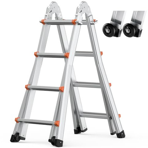 VEVOR Scala Telescopica con Telaio ad A, Scala Estensibile Compatta in Alluminio, 4.670 mm, Scala per Camper Pieghevole Portatile Multifunzione per Compiti, Tetto per Interni ed Esterni, 149,7kg