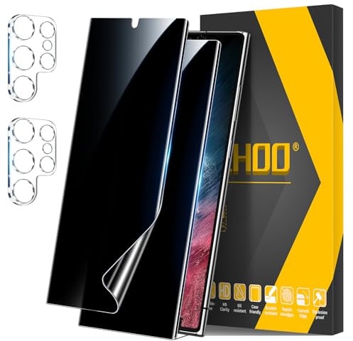 JEHOO para Samsung Galaxy S22 Ultra Protector Pantalla de Privacidad, 2 Protectores de Pantalla de TPU + 2 Protectores de Cámara, Antiespia Película TPU Flexible, Compatible Función Huella Digital