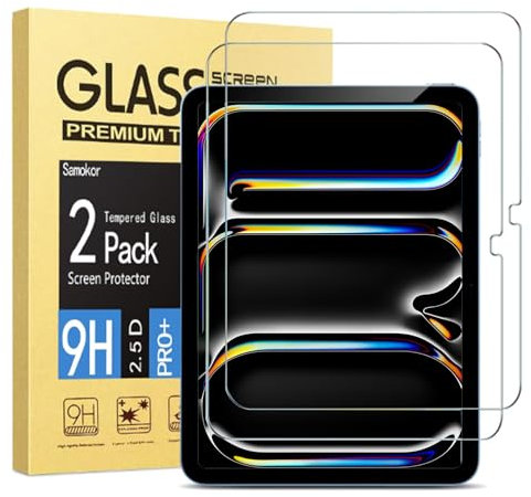 Samokor 2 Piezas Protector Pantalla para iPad Pro 13 pulgadas (M4) 2024,9H Dureza,Antiarañazos,HD Transparente,Sin burbujas,Cristal Templado para iPad Pro 13 pulgadas (M4) 2024