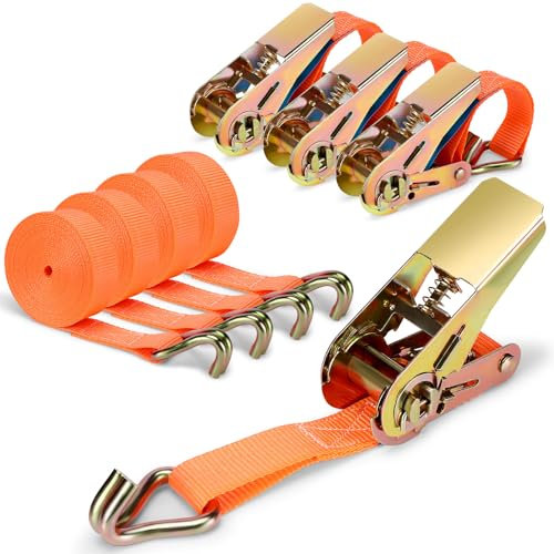 Pavlleen 4 Piezas Correa para Trinquete con Trinquete Tinchas, 4x1000KG Tinchas de Amarre con Trinquete y Gancho, Pueden Transportar hasta 1000 KG, Amarres Muy Fuertes, Adecuados para Cargas Sólidas