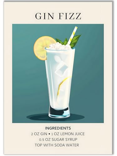 Happymotive – Premium Cocktail Poster wahlweise in DIN A3 oder DIN A4 – Premium Druck auf 300g Papier – Wanddekoration für Bar, Küche und Homebar, Office ohne Rahmen Gin Fizz A3