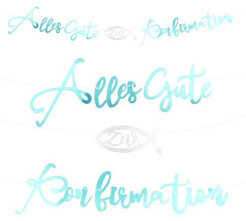 Alles Gute zur Konfirmation Girlande, Papier Kommunion Deko Banner, Taufe Party Deko hängende Bannerdekoration für Jungen und Mädchen Kommunion Party (Blau)