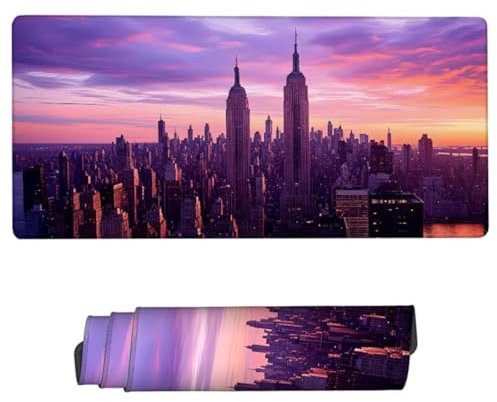 Alfombrilla Ratón XXL 800x400mm,Mouse Pad Púrpura Afombrilla Escritorio,Ciudad Alfombrilla Raton Impermeable,Protector Escritorio Alfombrilla Antideslizante,Bordes Cosidos,Accesorios Escritorio ZH-870