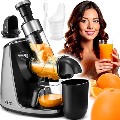 Yoer Nutrimo SJ01BK, Entsafter, Slow Juicer, 200W, Sieb für Sorbet und Püree, 76 mm große Einfüllöffnung, 90 U/min, Tropfstopp, 0,6L Saftbehälter, Rückwärtslauf, Touch-Bedienfeld, BPA free
