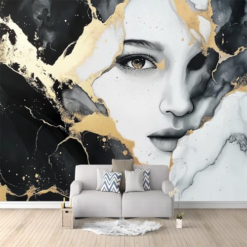 Papier Peint Mural 3D Visage Humain Abstrait En Marbre 200x140 cm Papier Peint Murale Panoramique Poster Tapisserie Photo intissé, pour Chambre Salon Personnalisé Murale Décoration