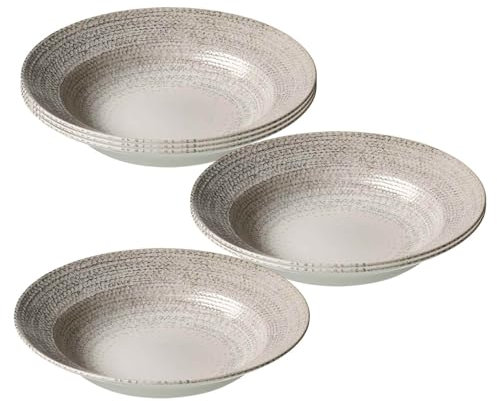 Ritzenhoff & Breker Rimini Pastateller 6er Set, 29 cm, Tiefe Essteller mit leichtem Relief, Geschirr mit mediterranem Flair, Spülmaschinenfest, Steinzeug, Stone