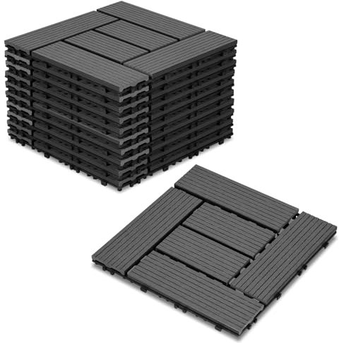Cecaylie 55er Pack WPC Terrassenfliese, Anthrazit Balkonfliesen 30x30cm - 5m², Ideal für den Außenbereich Klickfliesen für Balkon, Garten, Terrasse, Bodenbelag Einfach, Schnell und Praktisch Verlegt